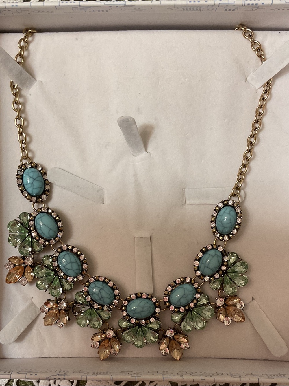 Green & Turquoise Floral Statement Necklace - Unbranded